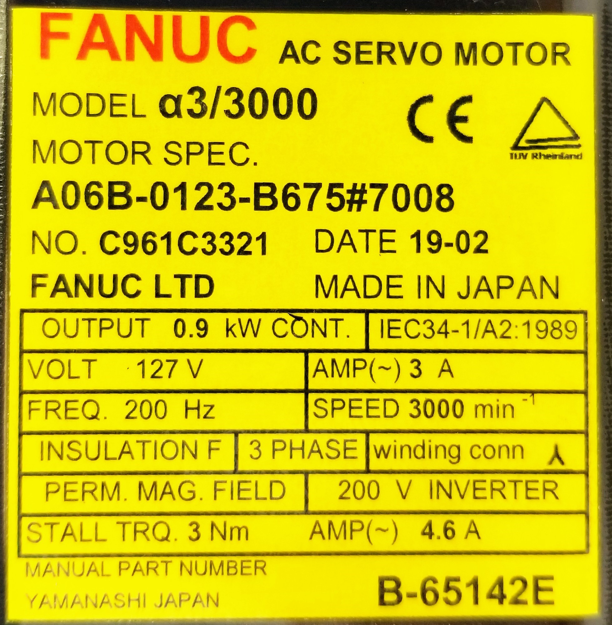 A06B-0123-B675 Fanuc Servo Motor