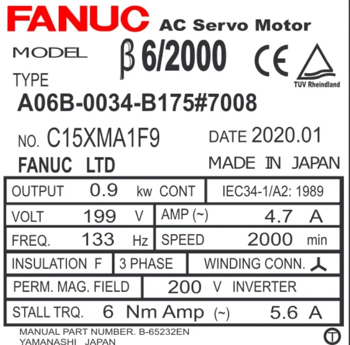 A06B-0034-B175 FANUC SERVO MOTOR